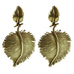 Pair of 14ct gold leaf design pendant stud earrings, stamped 585, approx 10.4gm