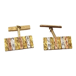 Pair of 9ct tri-coloured gold, bark effect cufflinks hallmarked