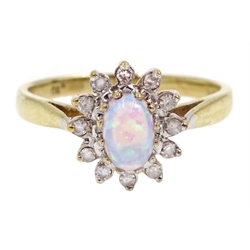 9ct gold opal and diamond cluster ring, hallmarked
