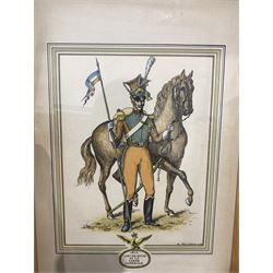 Daniel Derveaux (19th/20th Century): Early 19th century French Military Cavalry of the Imperial Guard together with after Edward Seago (British 1910-1974): 'The Landmark', colour print max 50cm x 60cm (3)