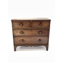 19th century mahogany chest fitted with two short and two long drawers, with reeded moulding, raised on bracket supports 