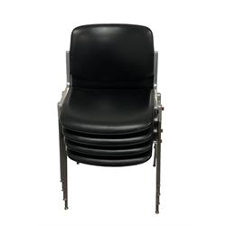 Giancarlo Piretti for Castelli - set four DSC desk chairs, aluminium frame, back and seat upholstered in black faux leather