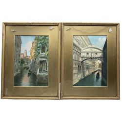 G Marini (Italian 20th century): Venetian Canal Scene with Gondoliers, pair watercolours signed 33cm x 22cm (2)