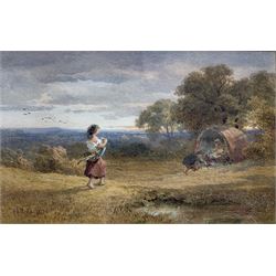 John Henry Mole (British 1814-1886): Figures Camping in the Countryside, watercolour signed and dated 1873, 18cm x 27cm