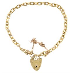 9ct gold cable link bracelet with heart locket clasp by Georg Jensen, London 1964