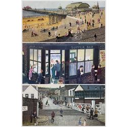 Tom Dodson (British 1910-1991): On The Promenade, Trainspotting and Fish and Chips for Dinner, set of three colour prints signed, one limited edition numbered 664/850 in pencil max 35cm x 45cm (3)