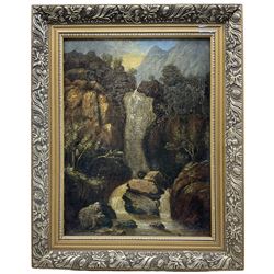 Circle of William Mellor (British 1851-1931): Waterfall Scene, oil on canvas unsigned 42cm x 31cm