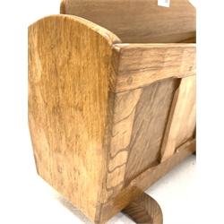 Yorkshire Oak adzed and panelled two division magazine rack by John Hartley of Leeds