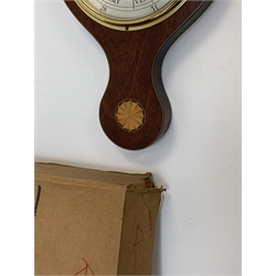  George III style mahogany wheel barometer with inlaid paterae and silvered registers, H97cm  