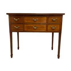 Georgian design mahogany lowboy side table, rectangular top with reeded edge, fitted with six cock-beaded drawers, raised on square tapering supports with spade feet