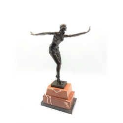 Art Deco design bronze figure of a dancer  after Chiparus on a stepped marble base H46cm