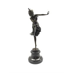 Art Deco style bronze figure of a dancer after 'Chiparus', with foundry mark, H39cm overall