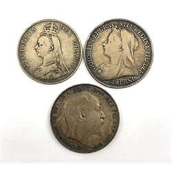 King Edward VII 1902 crown, Queen Victoria 1896 crown and 1889 double florin