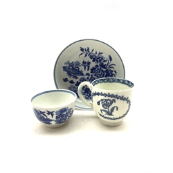 18th century Worcester tea bowl decorated with the Fence pattern in blue and white and an 18th century Liverpool cup decorated with a cartouche of flowers