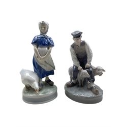 Royal Copenhagen porcelain figure 'Goose Girl' no. 527 and 'Farmer with Sheep' no. 627 both designed by Christian Thomsen (2)