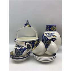Royal Copenhagen Blue Pheasant pattern dinner and tea service for six, created after the original paintings by C. Joachim, comprising a teapot, six cups & saucers, five tea plates, sucrier, milk jug, six breakfast bowls, six dinner plates, six chargers, jug, pair of fruit baskets and four various shaped dishes 