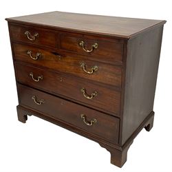 George III mahogany chest, moulded rectangular top over two short and three long cock-beaded drawers, with circular brass handle plates and swan neck handles, on bracket feet