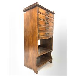 Edwardian walnut sheet music cabinet fitted with five drawers and two open shelves, W50cm