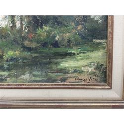 Albert Marie Lebourg (French 1849-1928) aka Charles Albert Lebourg: A Stream in the Shade, oil on board signed and dated 1923, inscribed verso 43cm x 29cm 