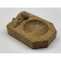Thompson of Kilburn Mouseman oak ashtray with carved mouse signature L10cm