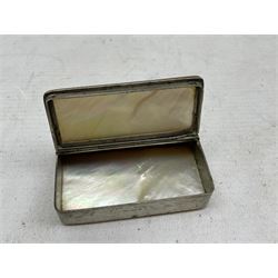 Victorian silver plated and  mother of pearl rectangular box with hinged cover L7cm