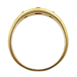 Victorian 18ct gold ruby and diamond gypsy ring, hallmarked