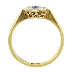 18ct gold oval sapphire and diamond cluster ring, stamped 18ct Plat