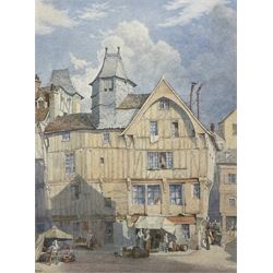 French School (19th century): Street Scene with Figures, watercolour signed RG 31cm x 23cm