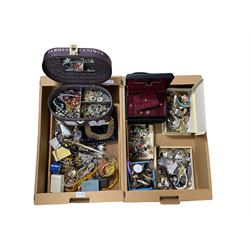 Quantity of costume jewellery and watches in two boxes