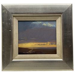David Woodford (British 1938-): Moorland Sunset, oil on board signed 17cm x 19cm
