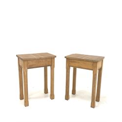 Pair of light oak bedside tables, raised on square chamfered supports W28cm