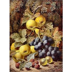 Oliver Clare (British 1853-1927): Still Life of Apples Grapes Gooseberries and Raspberries, oil on board signed 29cm x 22cm