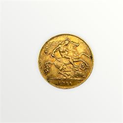 King George V 1911 gold half Sovereign coin