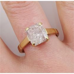 18ct gold single stone radiant cut fancy light pink diamond ring, stamped 750 18ct, diamond approx 2.50 carat