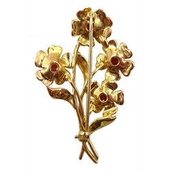  9ct gold garnet set flower spray brooch, hallmarked  
