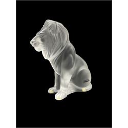 Lalique frosted glass 'Bamara' Lion, engraved Lalique France to base, H20cm