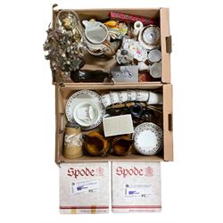 Quantity of ceramics, including Beswick horse 1569, Royal Crown Darby, GDR figure pair etc together with quantity of Spode 'English Thoroughbred' plates in three boxes
