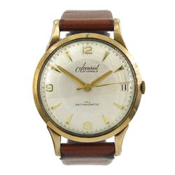 Accurist 21 jewels antimagnetic 9ct gold gentleman's wristwatch, with date aperture, on brown leather strap