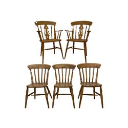 Set of five farmhouse chairs, comprising of two carvers and three chairs 