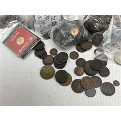 Great British and World coins and tokens, including pre-decimal coinage, Queen Elizabeth II Australia 1966 fifty cents, various factory tokens, pre-euro coinage etc