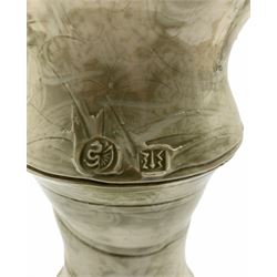 John Gibson (Courtyard pottery) a large studio pottery single handled vase with incised decoration H43cm