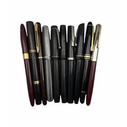Fountain pens to include: Osmiroid 65, Waterman, Summit S.100 with 14k nib, Summit S.100 with 14k nib, Macniven & Cameron Ltd with gold plated bands and 14ct nib, Sheaffer etc 