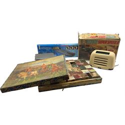 Kolster Brandes cream bakelite radio, model no. FB10 H18cm, Skalextric Speed 8 together with other games etc in two boxes