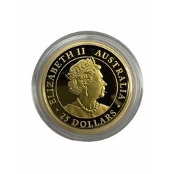 The Perth Mint Australia Queen Elizabeth II twenty-five dollars gold coin, '80th Anniversary of The Battle of Britain 2020 1/4oz gold proof coin', cased with certificate