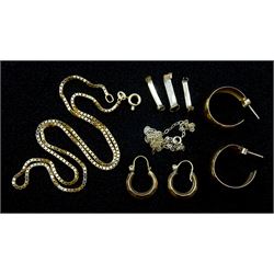 Gold chain necklace, two pairs of earrings, ring sizers, all stamped or tested, approx 8.2gm