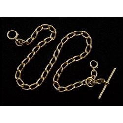 Early 20th century 9ct gold Albert T bar watch chain with spring clip, each link stamped 9.375, approx 38gm 