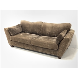 Barker and Stonehouse - three seat sofa, upholstered in brown fabric, (D96cm, W237cm) 