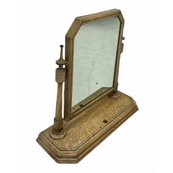 Victorian aesthetic period scumbled pine dressing swing mirror, with black painted detail, turned uprights and raised on stepped base with canted corners W70cm