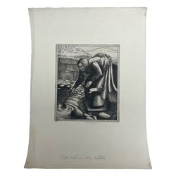 Frederick George Austin (British 1902-1990): 'Old Woman at a Well', drypoint etching signed titled dated 1928 and numbered 7/50 in pencil 13m x 11cm (unframed) Provenance: direct from the granddaughter of the artist