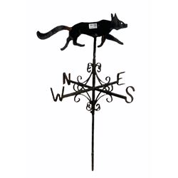 Early 20th century wrought iron weathervane, surmounted by a later fox H